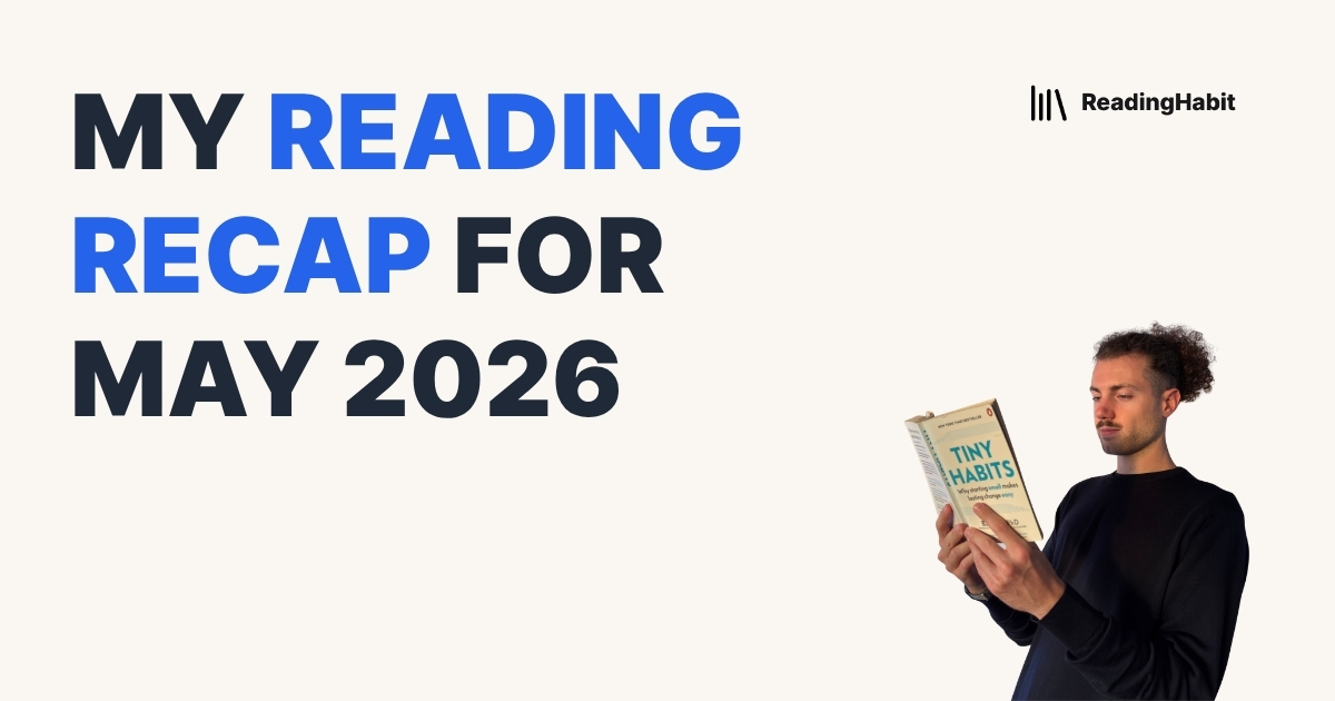 My Reading Recap for May 2026 banner with the author reading a book