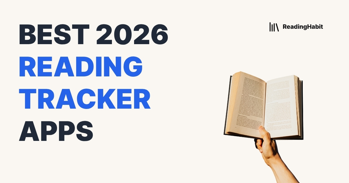 Best 2026 Reading Tracker Apps banner with hand holding a book