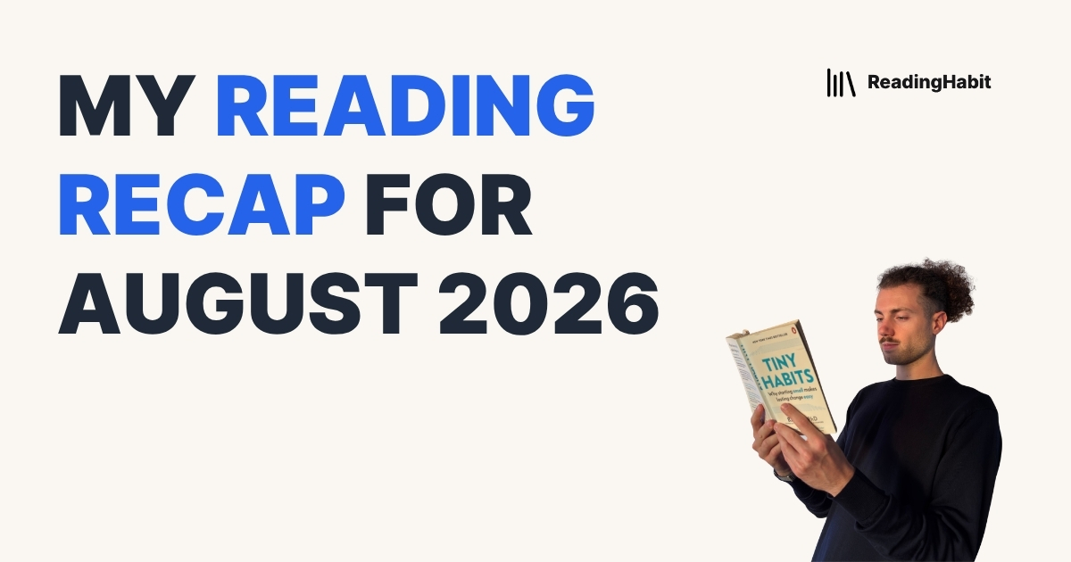 My Reading Recap for August 2026 banner with the author reading a book