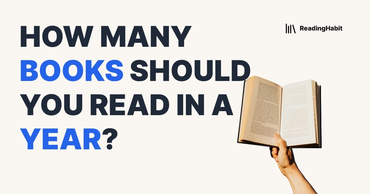 How Many Books Should You Read in a Year banner with hand holding a book